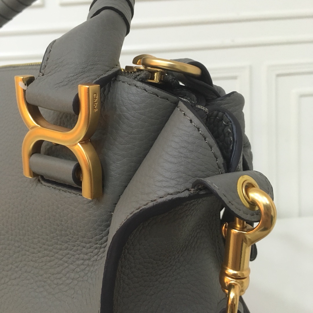 Chloe Large Marcie Bag In Dark Grey Grained Leather